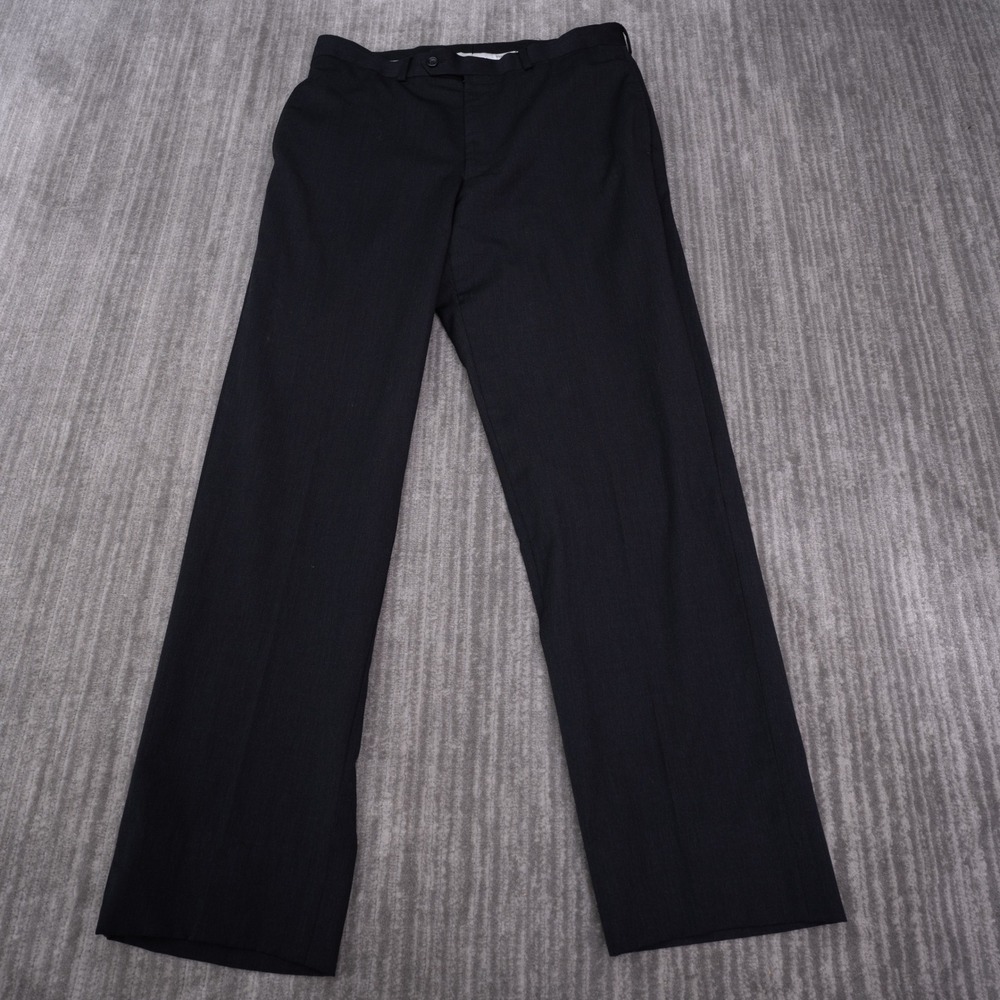Pronto Uomo Dress Pants Mens 34 Fit 35 Black Excellent Wool Flat Front Trousers